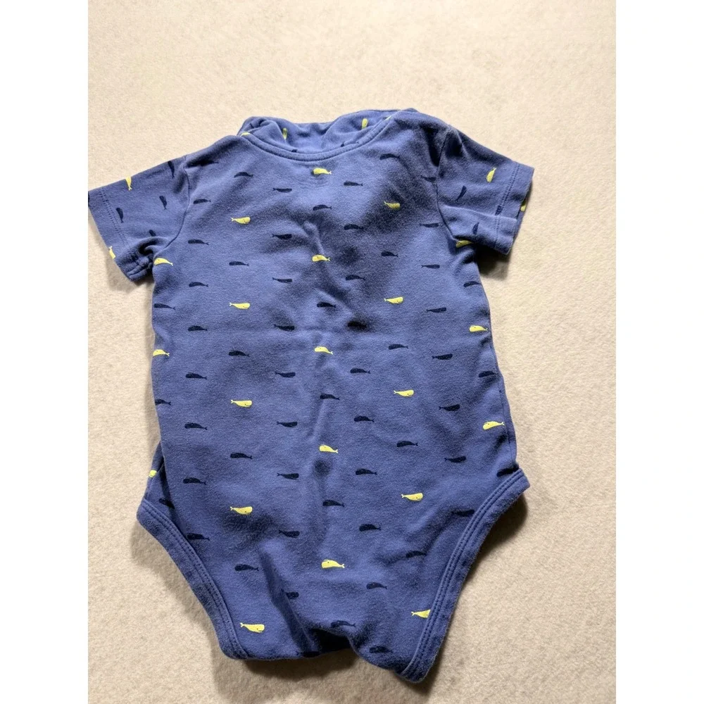 Carters Baby Boys Blue Whale Print Polo Bodysuit Short Sleeve 24 Months